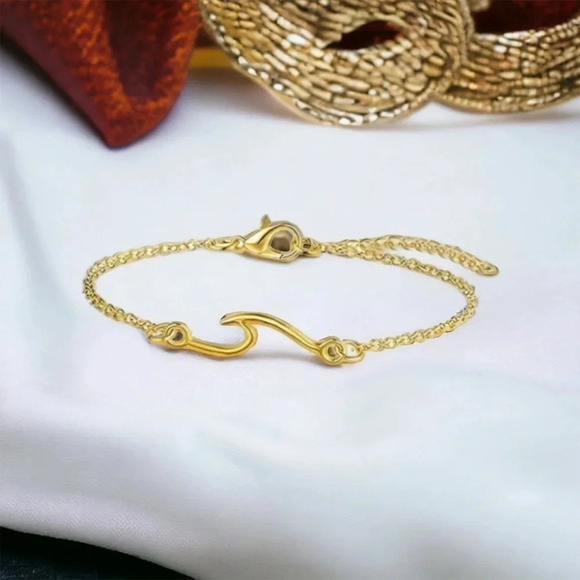 2 LEFT! Gold Wave Beach Anklet Bracelet - Picture 1 of 3